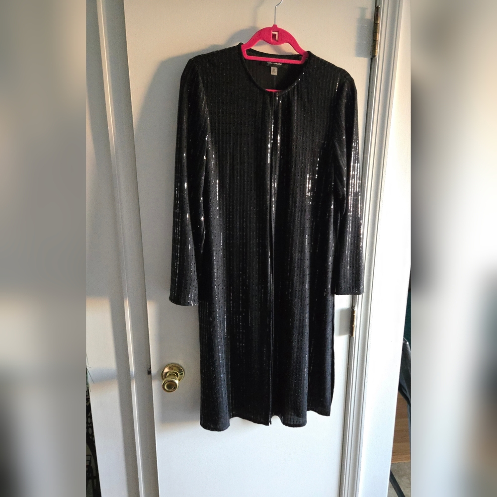 NWT Elegant Black Sequin Long Cardigan - Picture 10 of 11